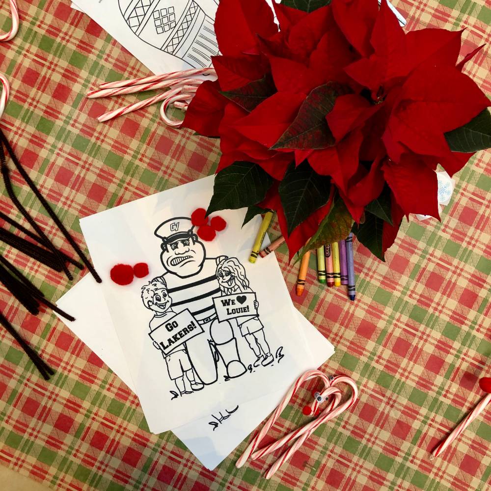 Louie the Laker coloring page and candy cane craft